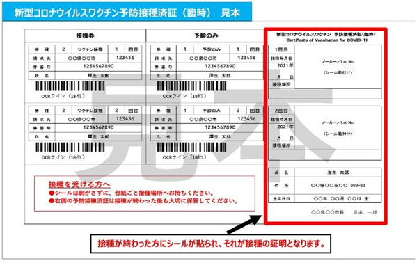 Sample of COVID-19 vaccination certificate